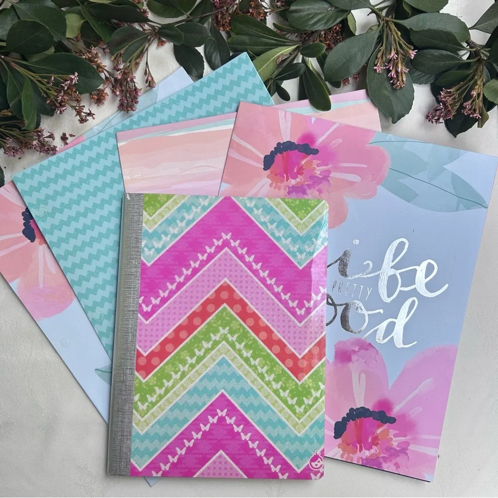 Colorful Floral School Supply Bundle Pocket Folders & Notebook- Back To School